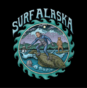 Surf Alaska

 	100 percent cotton, pre-shrunk, heavyweight t-shirt
 	Front print
 	Shirt Color: Black

&nbsp;