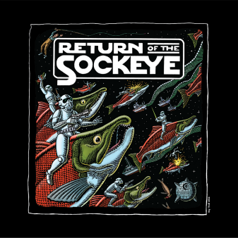 Return of the Sockeye - Hoodie

 	50/50 cotton and polyester blend heavyweight hooded sweatshirt
 	Front print
 	Has pocket
 	Sweatshirt color: Black

&nbsp;