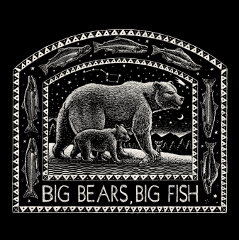 Big Bears, Big Fish


 	100 percent cotton, pre-shrunk, heavyweight t-shirt
 	Front print
 	Shirt Color: Black

&nbsp;