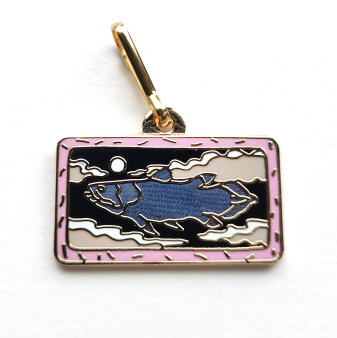 MIDNIGHT COELACANTH ZIPPER PULL

Ray Troll's design on a beautifully enameled, hand-crafted zipper pull manufactured by William Spear Design of Juneau, Alaska. The metal is copper that has been electroplated with gold.

Size: 5/8