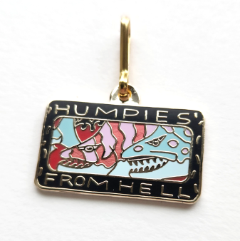 HUMPIES FROM HELL ZIPPER PULL

Ray Troll's design on a beautifully enameled, hand-crafted zipper pull manufactured by William Spear Design of Juneau, Alaska. The metal is copper that has been electroplated with gold.

Size: 5/8