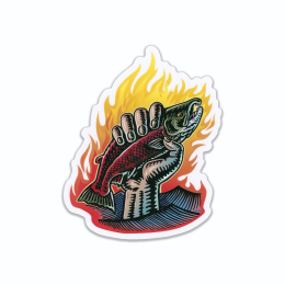 FLAMING SALMON FIST STICKER