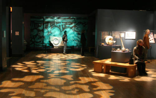 Cool gobo lights projected onto the museum floor