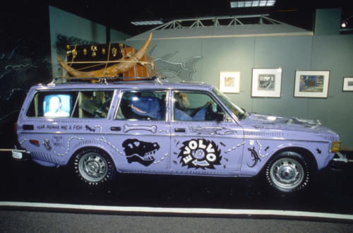 The Evolvo art car, complete with a trilobite hood ornament by Gary Staabm ammonite hubcaps