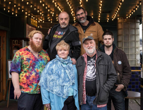 In front of the Columbian Theater in Astoria, Oregon