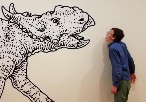 Craig Childs child taunting a Pachyrhinosaurus 