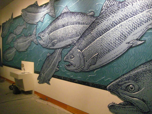 Salmon mural at the Anchorage Museum 