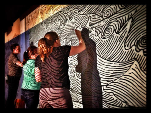 volunteers helping to paint my wave pattern in Pocatello