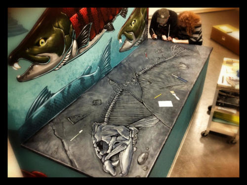 Painting the Saber Toothed Salmon area with Liz White