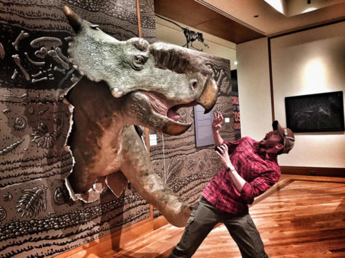 Gary Staab's Pachyrhinosaurus frightening Ryan Kenny