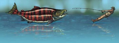 Saber Toothed Salmon and Fisherman 1