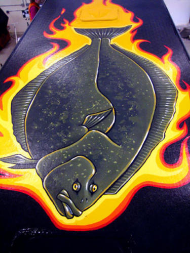 The secret flaming halibut on top of the bus...